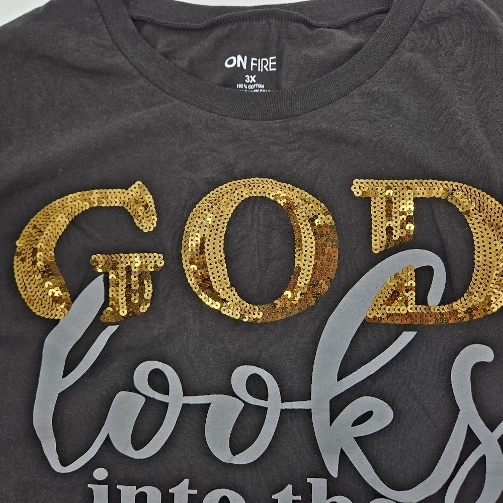 On Fire Black and Gold Spiritual Graphic T-Shirt - Picture 2 of 6